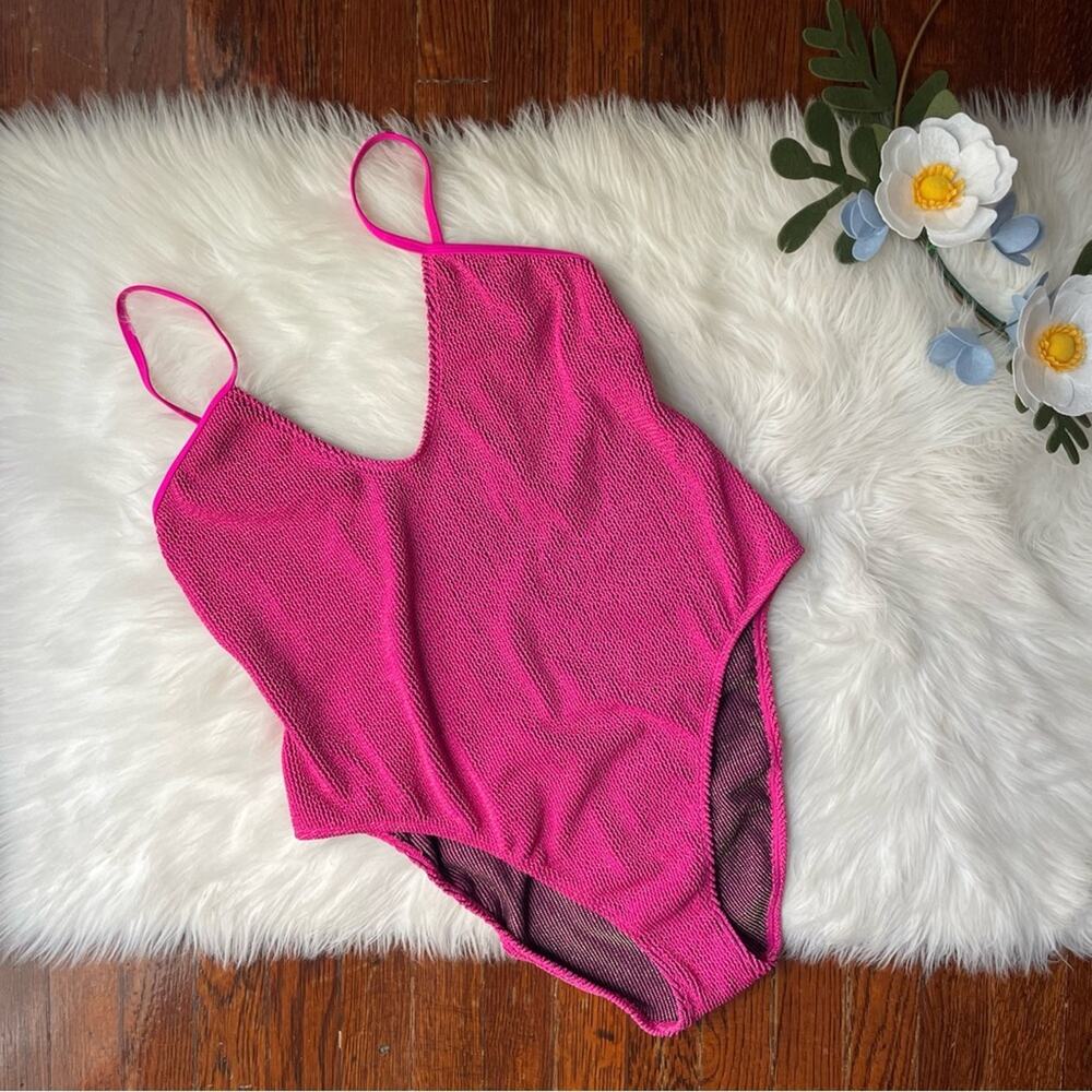 GOOD AMERICAN Pink Metallic Gold Always Fits One Piece Swimsuit NWOT